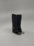 Day One Concept Store black suede gladiator sandals with buckle detail and cut-out design