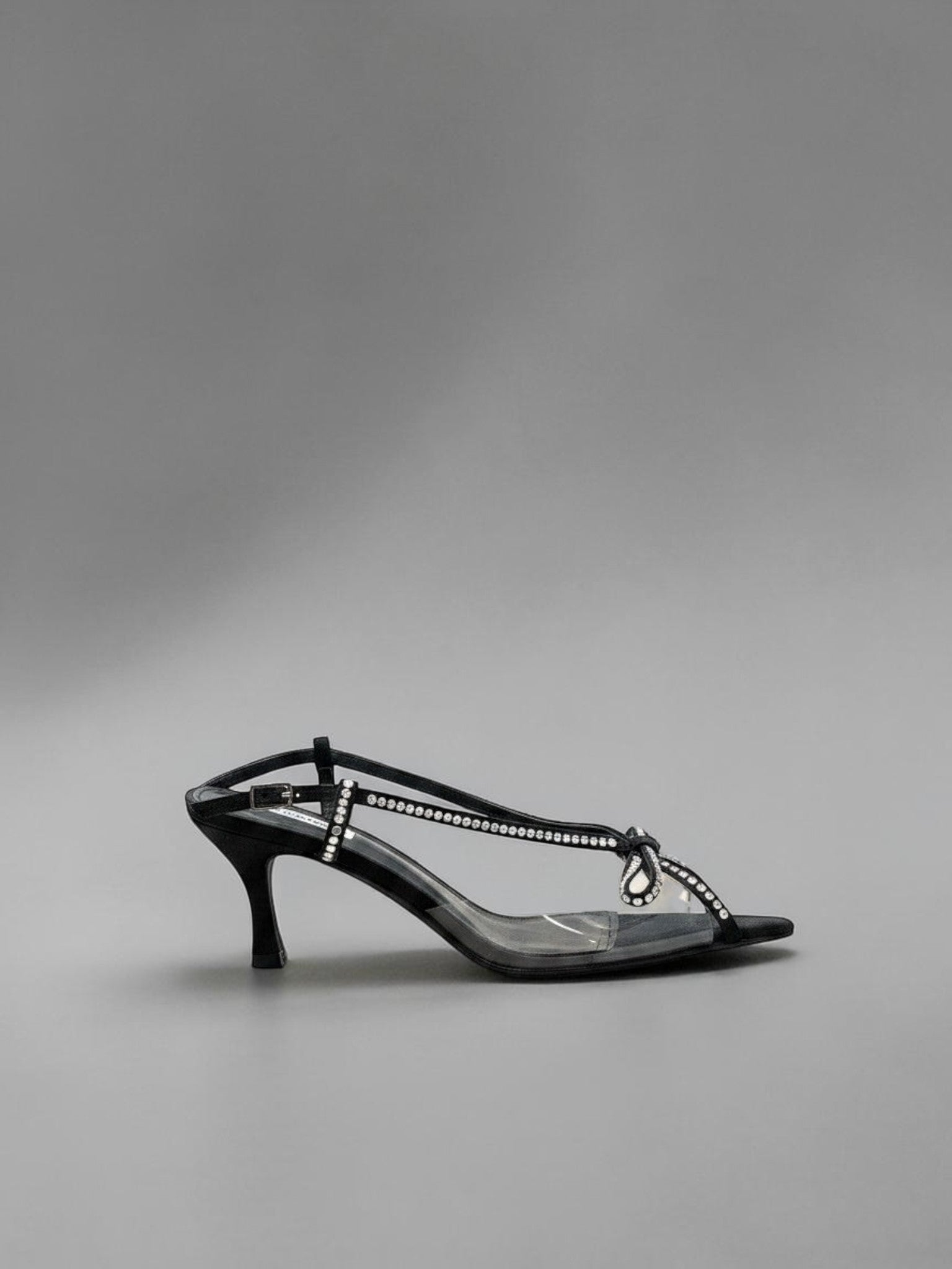 Day One Concept Store black strappy slingback sandals with clear PVC and crystal embellishments.