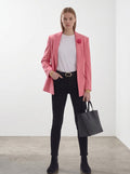 Day One Concept Store pink single-breasted blazer with single button closure and floral brooch detail.