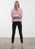 Day One Concept Store pink cropped ecopelle jacket with studded sleeves and high collar